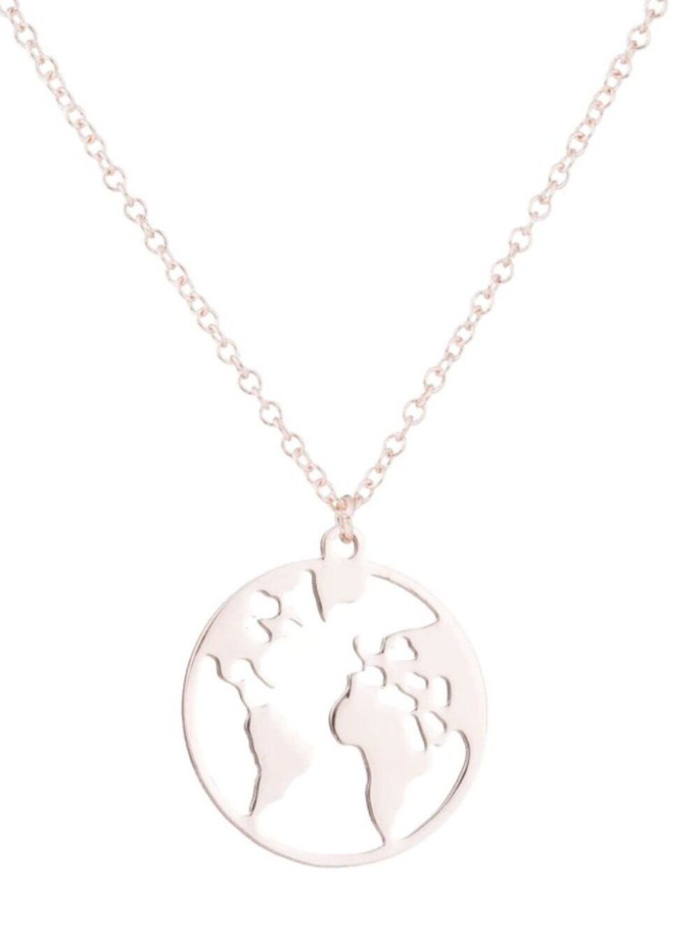 Round Globe Earth Travel Journey Rose Gold Necklace 18in Long
